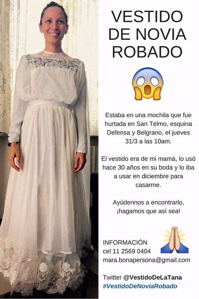 Así aparece la publicación en el muro de Facebook que creó: Novia Tana busca Vestido Hurtado