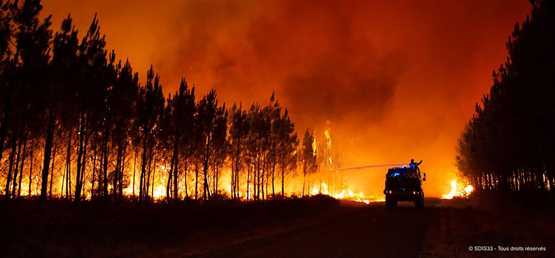 Los bomberos combaten un incendio cerca de Saint-Magne, al sur de Burdeos, suroeste de Francia, el jueves 11 de agosto de 2022.