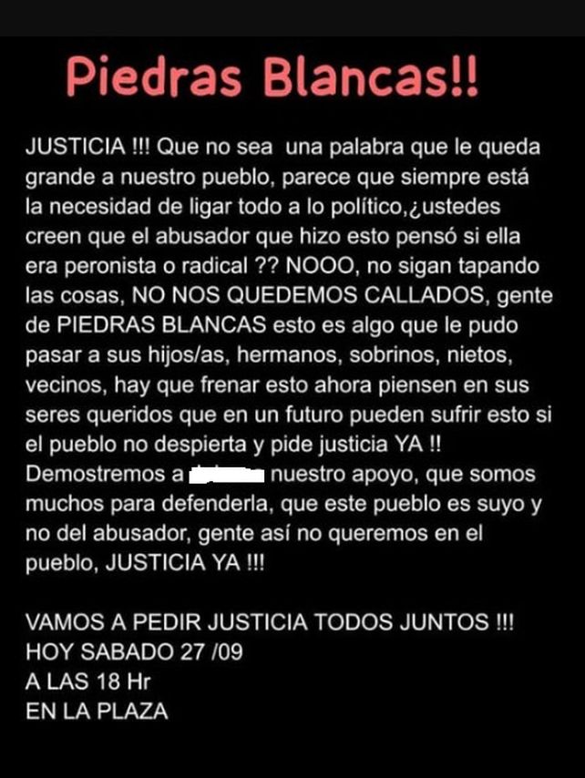 Piedras Blancas: marchan por Justicia para joven abusada