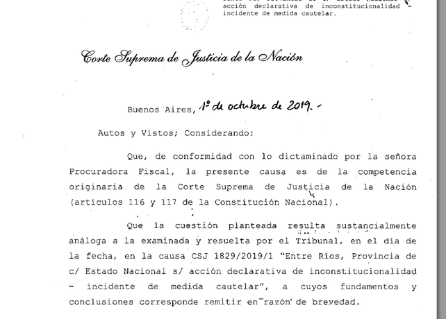 La Corte Suprema falló sobre la presentación de Entre Ríos