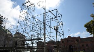 Preparativos en el solar histórico para la concentración por el Día Nacional por la Memoria, la Verdad y la Justicia.
