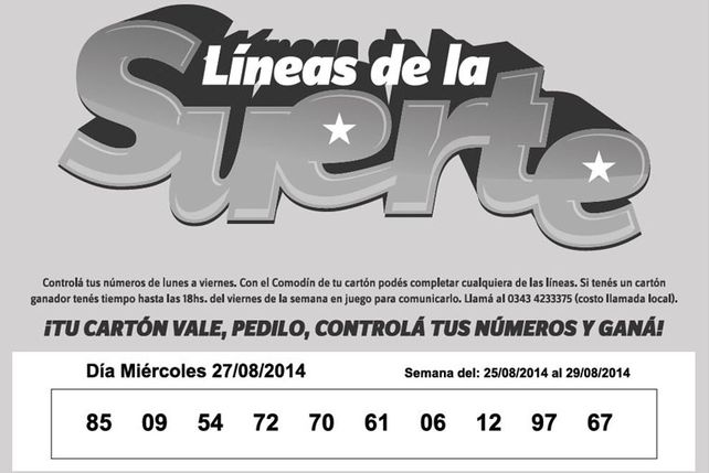 Números que corresponden al MIÉRCOLES 27 de AGOSTO de 2014.