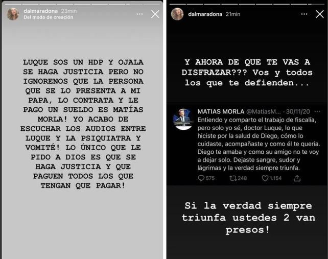 El descargo de Dalma Maradona tras la aparición de los audios entre Luque y la psiquiatra mientras Diego agonizaba