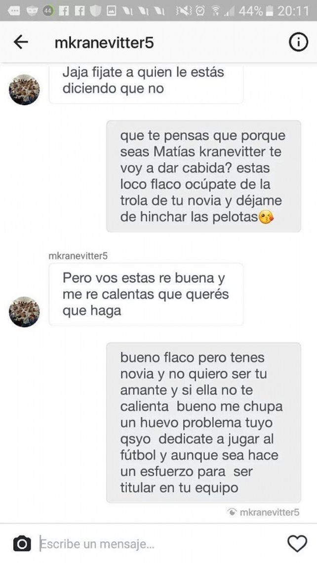 ¿Y tu novia?: el escandaloso chat sexual de Kranevitter. Mirá las fotos