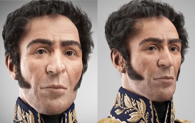 La imagen digitalizada del rostro de Simón Bolivar.