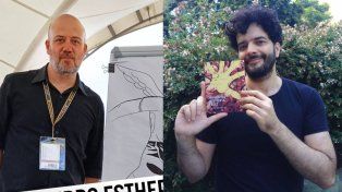 Los dibujantes entrerrianos Lisandro Estherren (izq.) y Carlos Dearmas.&nbsp;