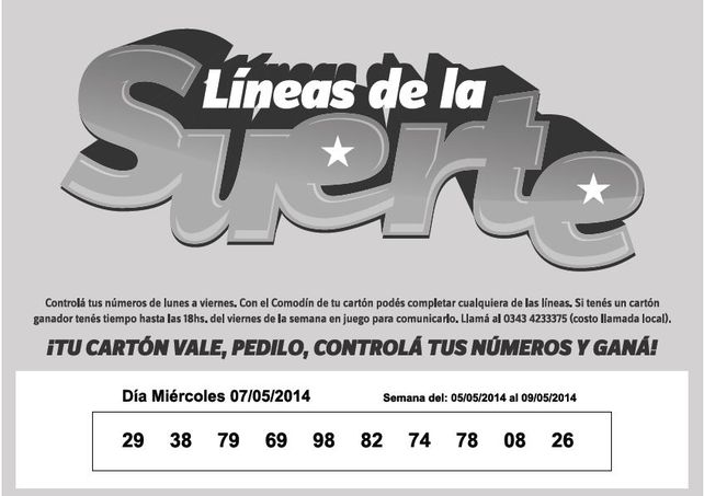 NÚMEROS que corresponden al MIÉRCOLES 7 de MAYO de 2014.