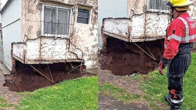 Diamante: una vivienda quedó al borde del derrumbe tras el temporal.
