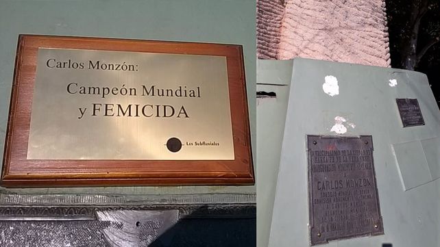 Campeón mundial y femicida, la placa que arrancaron del monumento a Monzón