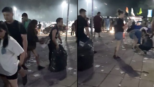 Los seguidores de Javier Milei limpiaron el Monumento a la Bandera tras los festejos