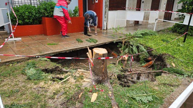 Alerta en barrio General Alvear: un socavón gigante se tragó la vereda y amenaza una casa