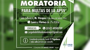 Moratoria para pago de multas de tránsito en Sauce Viejo