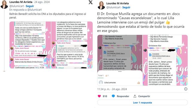 Represores: Lourdes Arrieta y Lilia Lemoine se trenzaron por la visita a Ezeiza