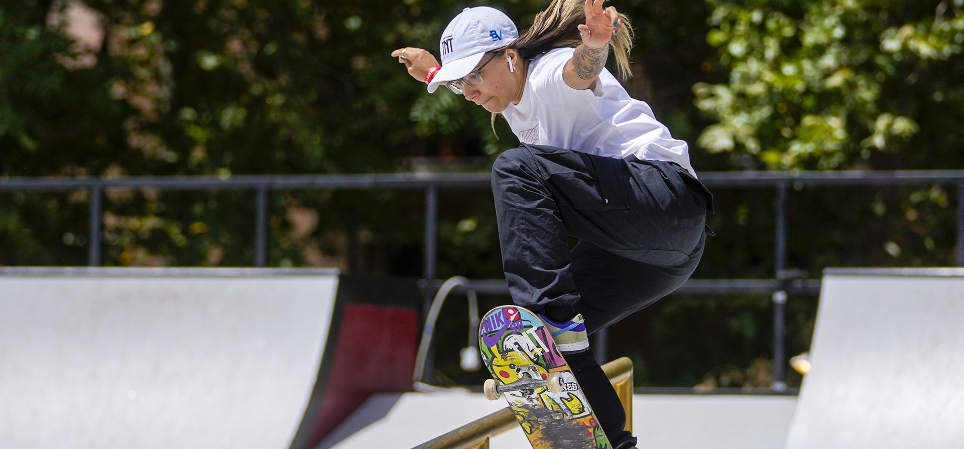 Pamela Rosa de Brasil en acción durante los cuartos de final en el Campeonato Mundial de Street Skateboarding en Roma, el viernes 1 de julio de 2022.