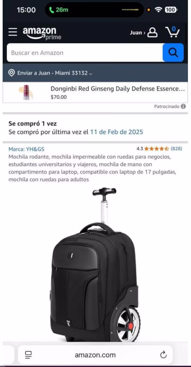 Captura de pantalla de la compra de Amazon
