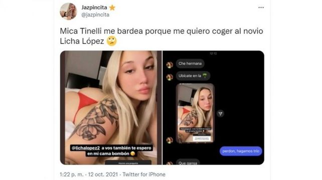 Mica Tinelli se cruzó con una actriz porno que se insinuó con el Licha López