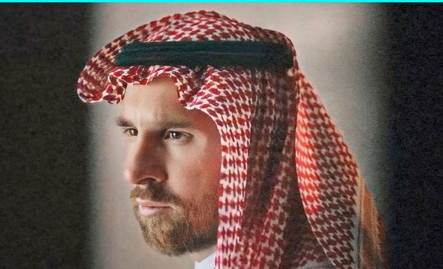 El árabe Lionel Messi promocionando a una empresa que vende indumentaria y accesorios.&nbsp;