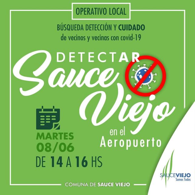 Detectar: Sauce Viejo realizará una jornada de testeos para la detección del Covid a personas con al menos un síntoma.