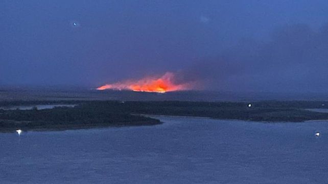 Un frente de alrededor de 400 metros de pastizales incendiados se ve desde Rosario. (fotos: de instagram @mariaferc14)