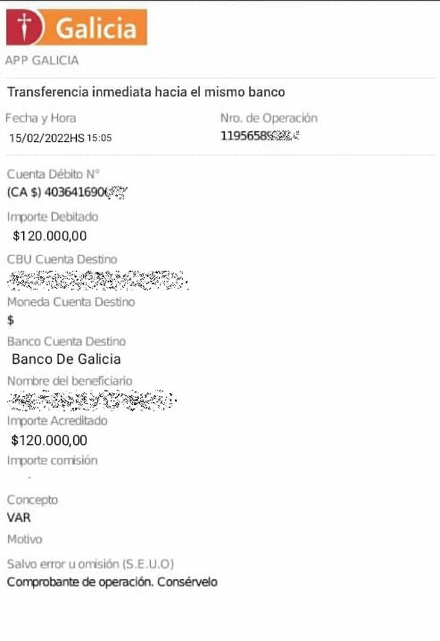 El comprobante apócrifo entregado a la victima de una estafa en la compra y venta online.