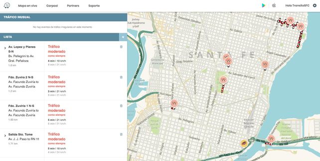 Captura de pantalla del panel de control que monitorea el Gobierno de la Ciudad como integrante del programa Ciudadanos conectados de Waze. Allí el Municipio carga las intervenciones por obras