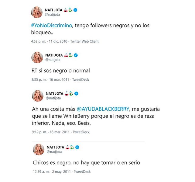 Nati Jota grabó un video en el que pidió disculpas por los tuits racistas que posteó a los 15 años
