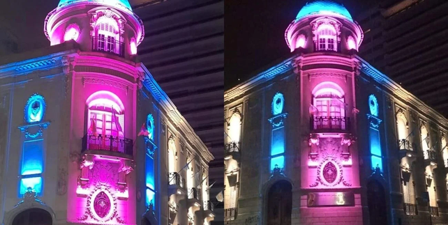 La ONG Luz del Cielo logró el encendido de rosa y celeste de los edificios de Rosario en 2023