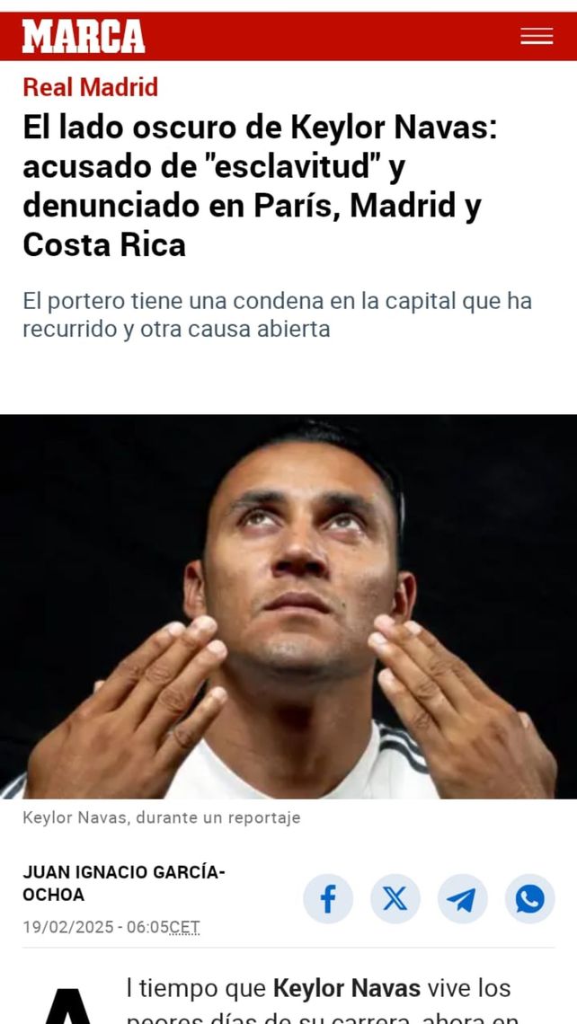 La prensa española habla del lado oscuro de Keylor Navas