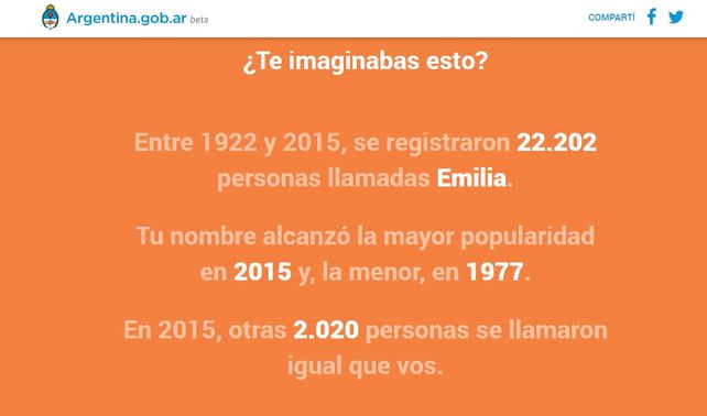 Un sitio oficial te muestra si tu nombre es popular, o no