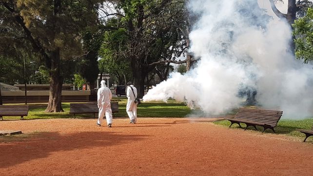 La Municipalidad continúa con los operativos de fumigación en parques y plazas para combatir a los mosquitos.