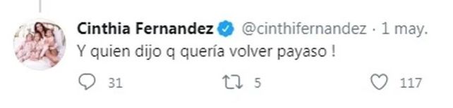 Dura respuesta de Cinthia Fernández a un posteo de Martín Baclini