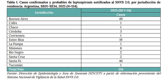 Entre Ríos concentra alrededor del 14% de los casos de leptospirosis del país.