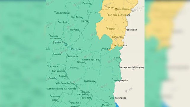 Los reportes el alerta amarillo rige sobre los departamentos Feliciano