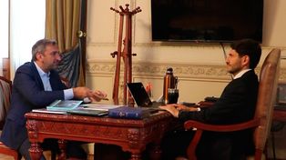 Jorge Massón y el gobernador de Santa Fe durante la reunión en la sede de Gobierno en Rosario.&nbsp;