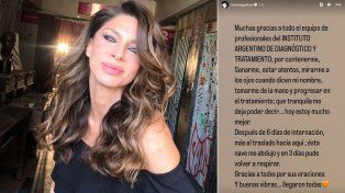 La actriz fue ingresada en las últimas horas por segunda vez a un centro de salud. La artista compartió una historia en la que relata cómo se siente