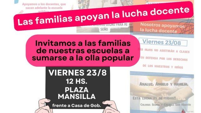 Agmer Paraná realiza este viernes una olla popular en Plaza Mansilla