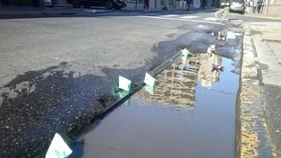 Un original reclamo por un gran charco en pleno centro