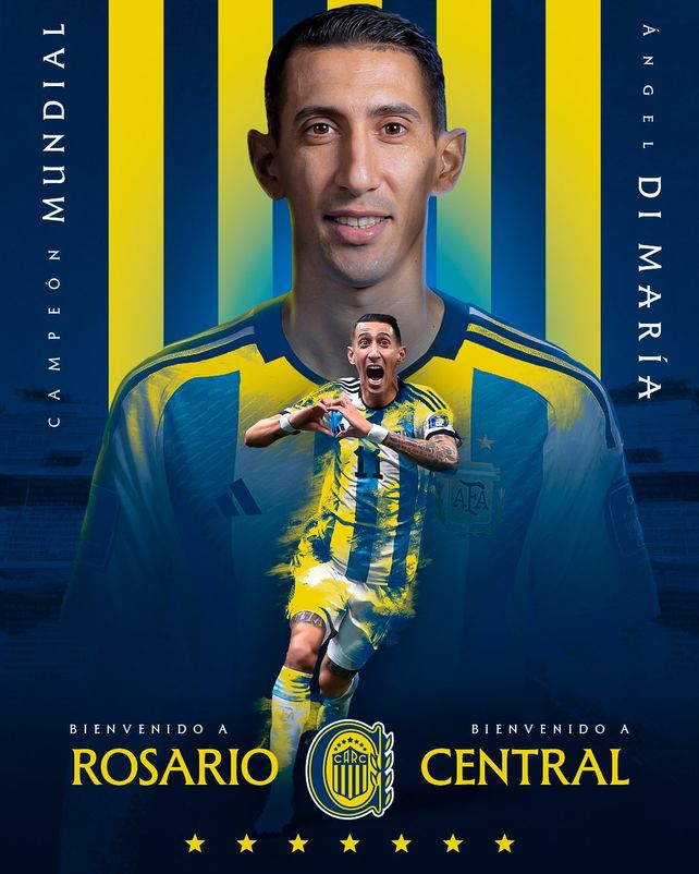 Central le dio la bienvenida a Ángel Di María. Un campeón del mundo que vuelve a Argentina.