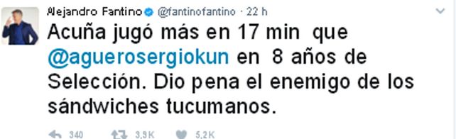Dura crítica de Fantino con el enemigo de los sándwiches tucumanos