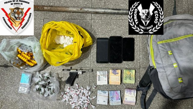 Los elementos incautados por la policía tras el violento incidente en el que resultó herido un policía.