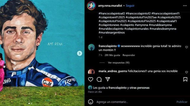 El piloto argentino Franco Colapinto fue retratado en un mural.