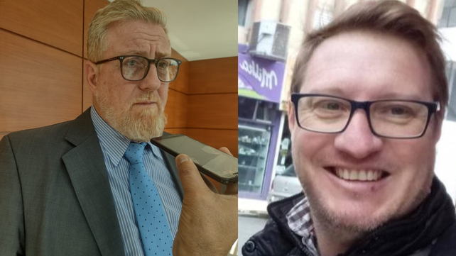 El cuestionado fiscal Aldo Gerosa y el imputado de violación Marcelo Galaz, ex secretario privado del senador Scarpin.