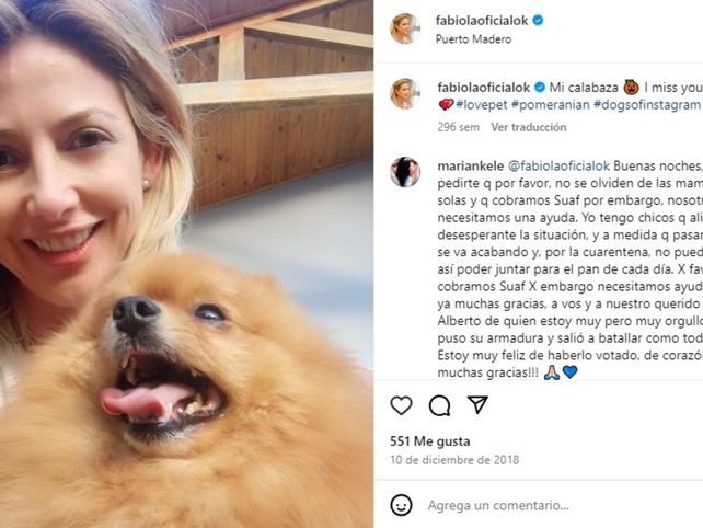 Fabiola Yañez y un posteo sobre Calabaza