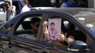 La foto de Marcos Daloia, el chofer de la línea K, asesinado en la saga, el día de su sepelio.&nbsp; 