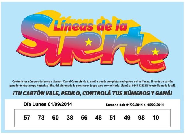 Números que corresponden al LUNES 01 de SETIEMBRE 2014.