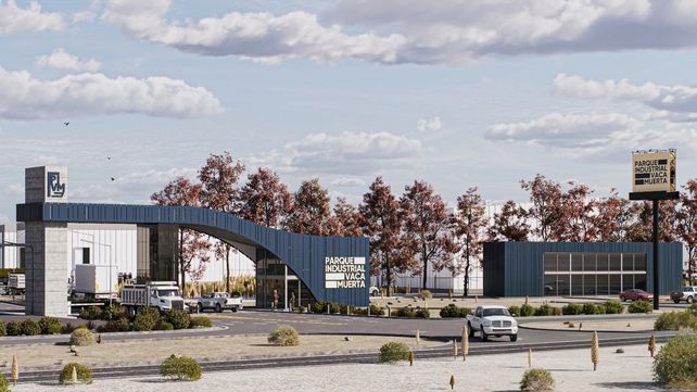 Ingreso al parque industrial que la desarrolladora levanta en Vaca Muerta.