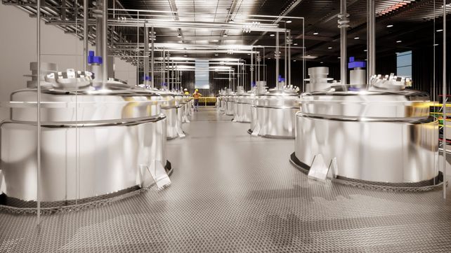 Los diez fermentadores ya instalados en la planta de Bionbax.
