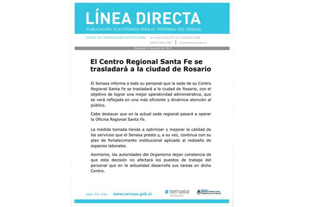 Comunicado del Senasa.