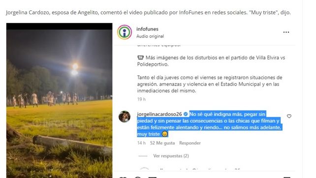 La esposa de Di María indignada ante un escándalo en la Copa Funes: jugadores a las piñas y mujeres arengando