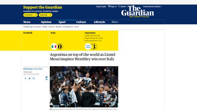 Diarios destacados del mundo desparraman elogios a Argentina tras el triunfo con Italia
